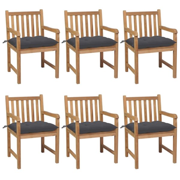 Cadeiras de jardim c/ almofadões antracite 6 pcs teca maciça