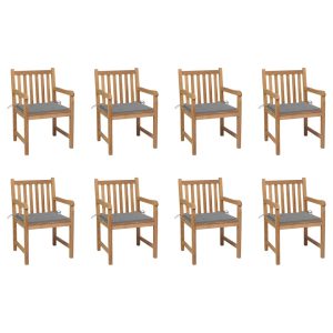 Cadeiras de jardim c/ almofadões cinzento 8 pcs teca maciça
