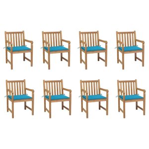 Cadeiras de jardim c/ almofadões azul 8 pcs teca maciça