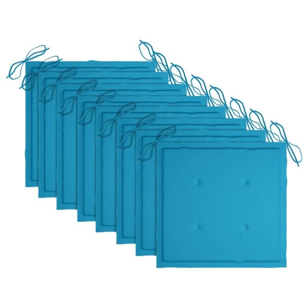 Cadeiras de jardim c/ almofadões azul 8 pcs teca maciça - Image 5