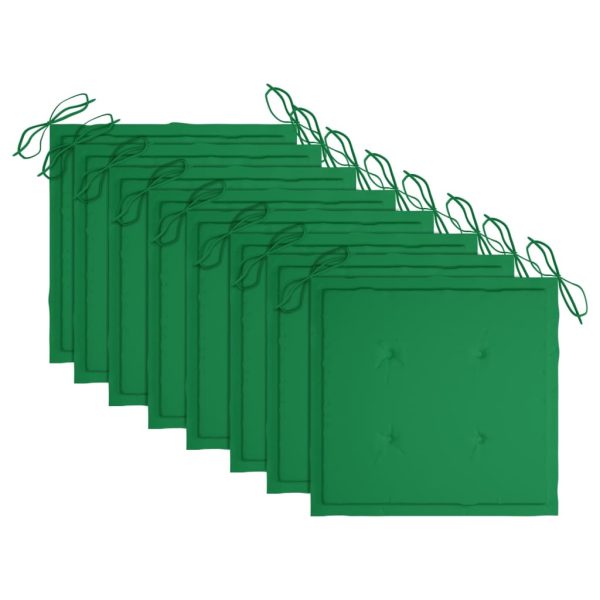 Cadeiras de jardim c/ almofadões verde 8 pcs teca maciça - Image 5