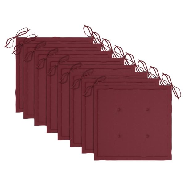 Cadeiras de jardim almofadões vermelho tinto 8 pcs teca maciça - Image 5