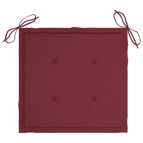 Cadeiras de jardim almofadões vermelho tinto 8 pcs teca maciça - Image 7