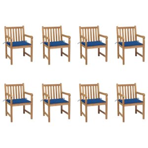 Cadeiras de jardim c/ almofadões azul real 8 pcs teca maciça