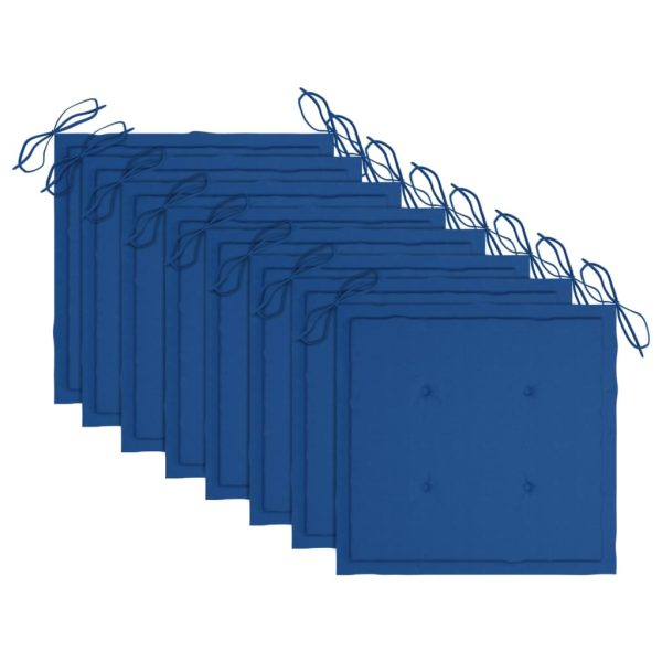 Cadeiras de jardim c/ almofadões azul real 8 pcs teca maciça - Image 5