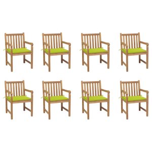 Cadeiras de jardim almofadões verde brilhante 8 pcs teca maciça