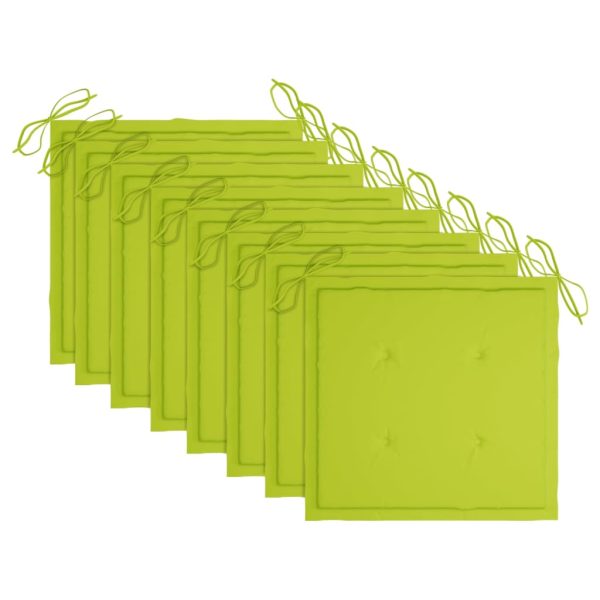 Cadeiras de jardim almofadões verde brilhante 8 pcs teca maciça - Image 5