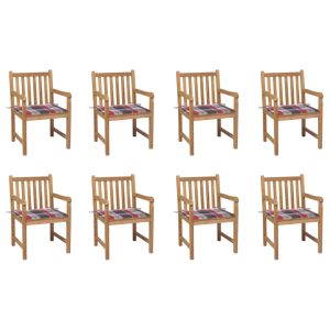 Cadeiras de jardim almofadões xadrez vermelho 8 pcs teca maciça