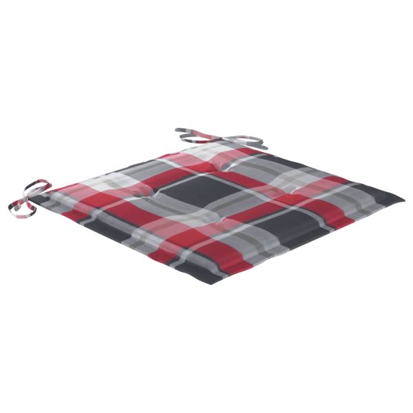 Cadeiras de jardim almofadões xadrez vermelho 8 pcs teca maciça - Image 6