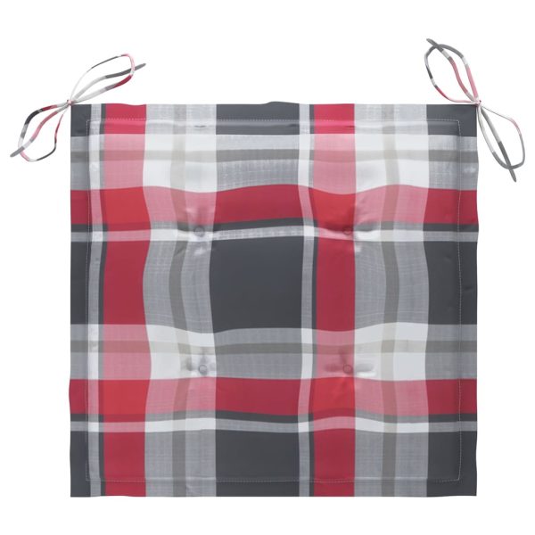Cadeiras de jardim almofadões xadrez vermelho 8 pcs teca maciça - Image 7