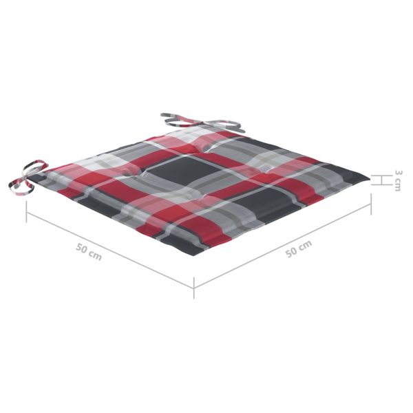 Cadeiras de jardim almofadões xadrez vermelho 8 pcs teca maciça - Image 10