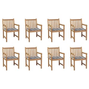 Cadeiras de jardim almofadões xadrez cinzento 8 pcs teca maciça