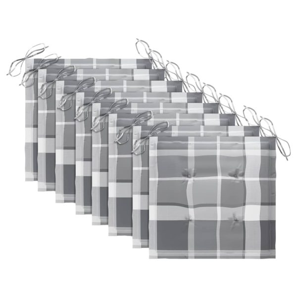 Cadeiras de jardim almofadões xadrez cinzento 8 pcs teca maciça - Image 5
