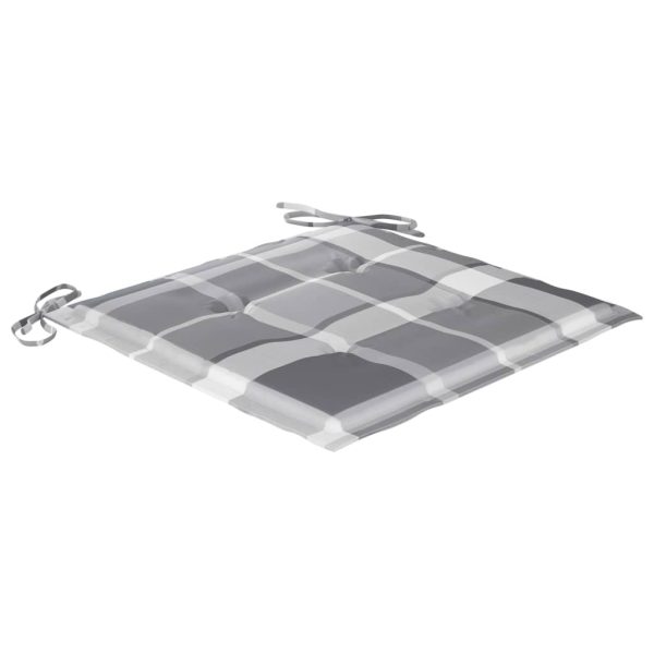 Cadeiras de jardim almofadões xadrez cinzento 8 pcs teca maciça - Image 6