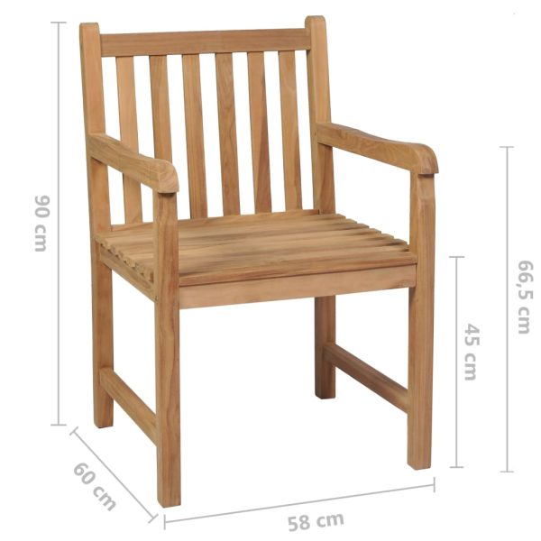 Cadeiras de jardim almofadões xadrez cinzento 8 pcs teca maciça - Image 9
