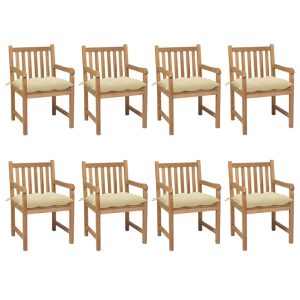 Cadeiras de jardim c/ almofadões branco nata 8 pcs teca maciça