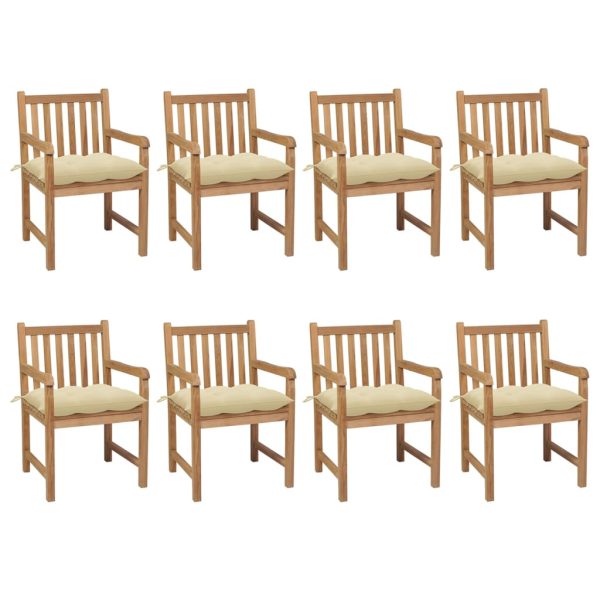Cadeiras de jardim c/ almofadões branco nata 8 pcs teca maciça