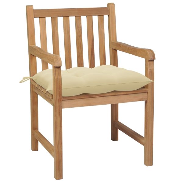 Cadeiras de jardim c/ almofadões branco nata 8 pcs teca maciça - Image 3