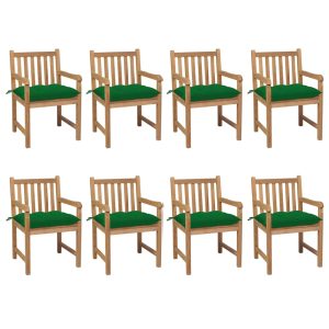 Cadeiras de jardim c/ almofadões verdes 8 pcs teca maciça