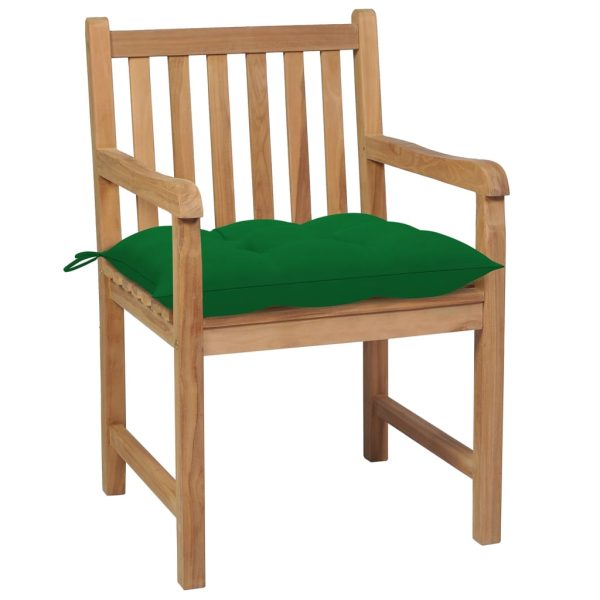 Cadeiras de jardim c/ almofadões verdes 8 pcs teca maciça - Image 3