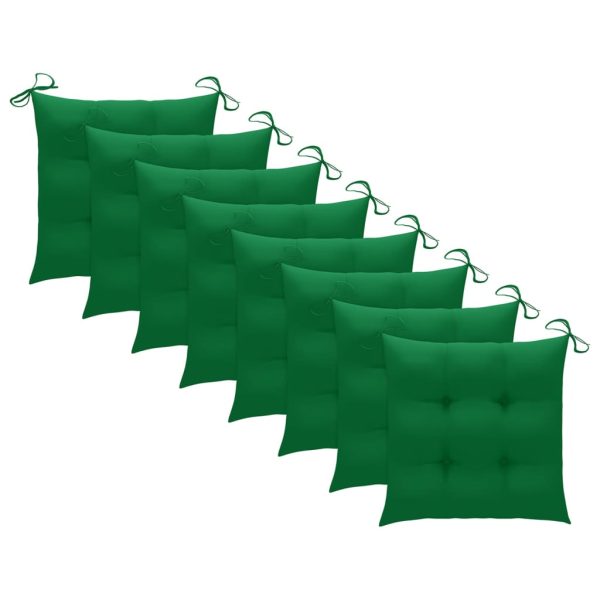 Cadeiras de jardim c/ almofadões verdes 8 pcs teca maciça - Image 7