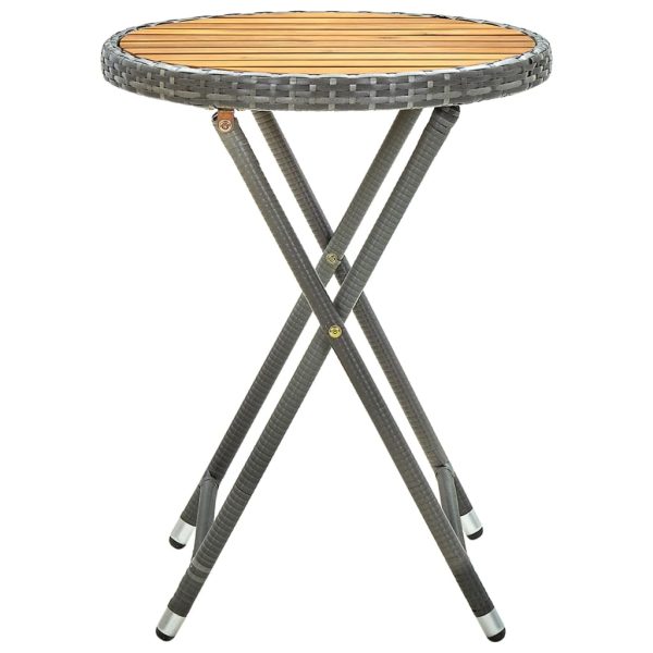 Mesa de chá 60 cm vime PE e madeira de acácia maciça cinzento - Image 2