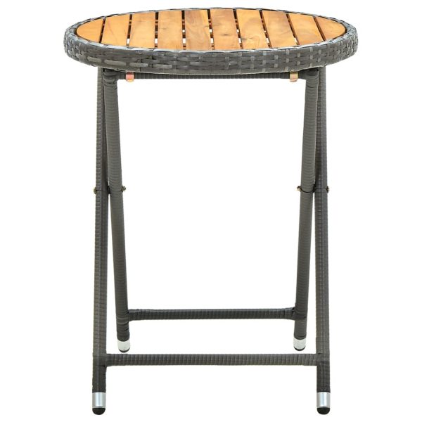Mesa de chá 60 cm vime PE e madeira de acácia maciça cinzento - Image 3
