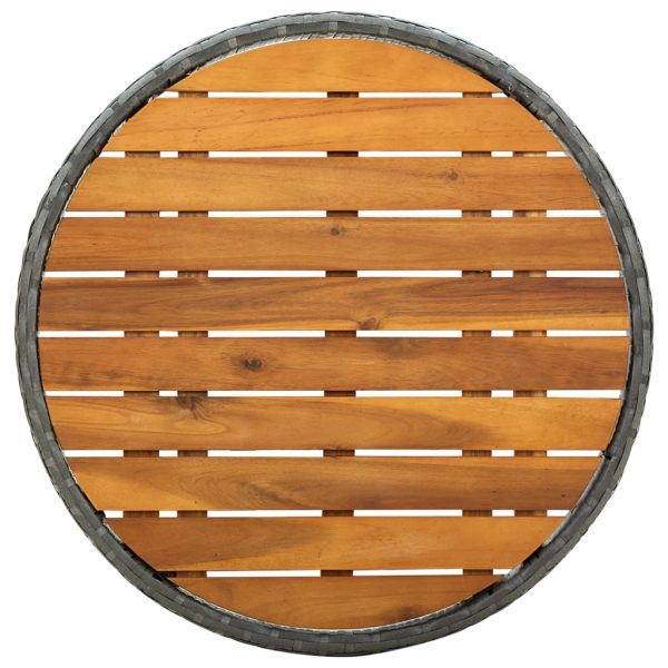Mesa de chá 60 cm vime PE e madeira de acácia maciça cinzento - Image 4