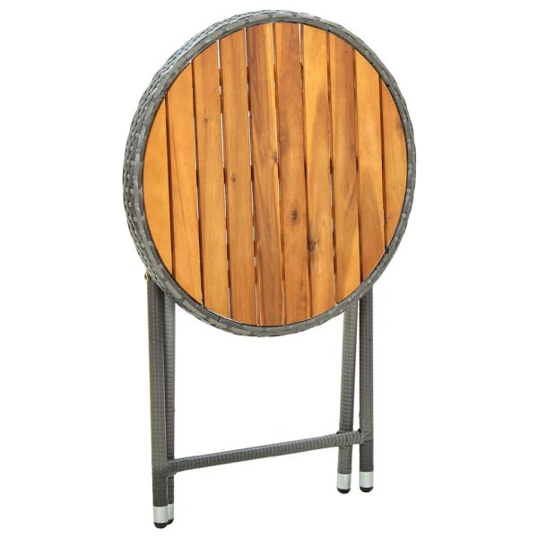 Mesa de chá 60 cm vime PE e madeira de acácia maciça cinzento - Image 5