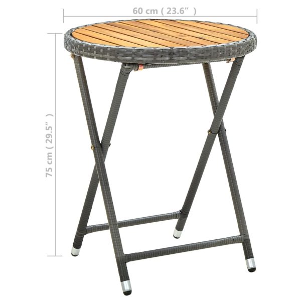 Mesa de chá 60 cm vime PE e madeira de acácia maciça cinzento - Image 7