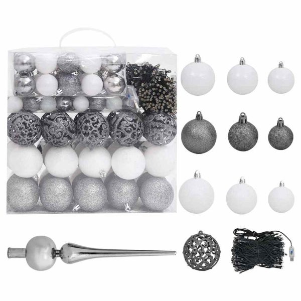 Árvore Natal artificial pré-iluminada c/ bolas 210 cm branco - Image 5