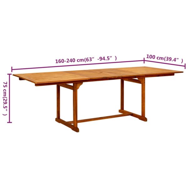 Mesa de jantar p/ jardim (160-240)x100x75 cm acácia maciça - Image 9
