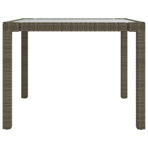 Mesa de jardim 90x90x75 cm vidro temperado e vime PE cinzento - Image 4