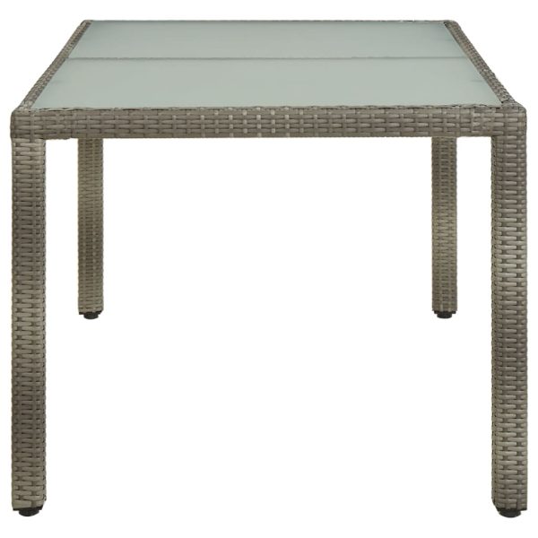 Mesa de jardim 150x90x75 cm vidro temperado e vime PE cinzento - Image 3