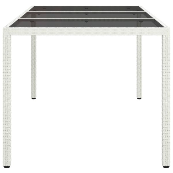 Mesa de jardim 150x90x75 cm vidro temperado e vime PE branco - Image 4