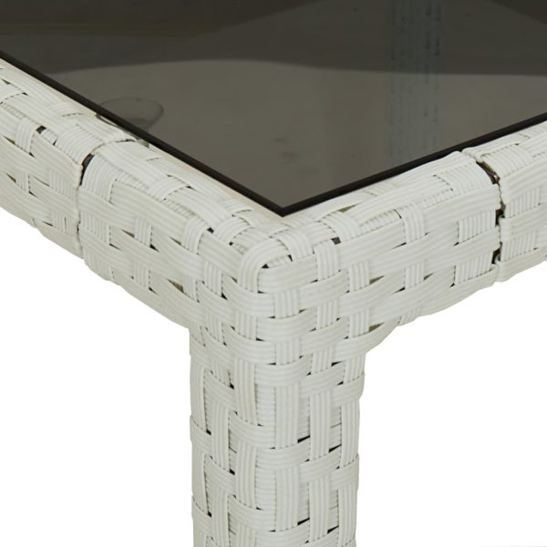 Mesa de jardim 150x90x75 cm vidro temperado e vime PE branco - Image 5