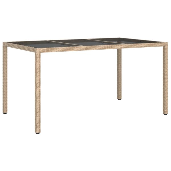Mesa de jardim 150x90x75 cm vidro temperado e vime PE bege - Image 2