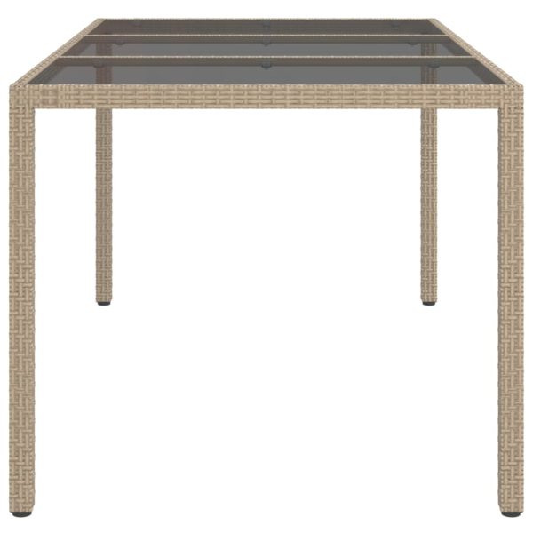 Mesa de jardim 150x90x75 cm vidro temperado e vime PE bege - Image 4