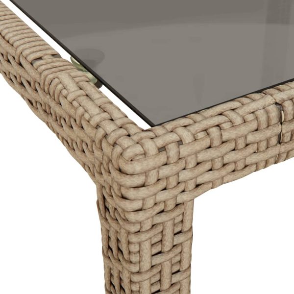 Mesa de jardim 150x90x75 cm vidro temperado e vime PE bege - Image 5