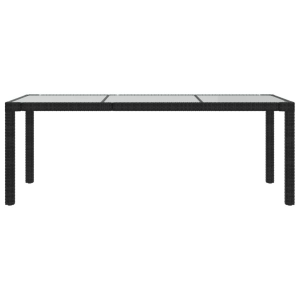 Mesa de jardim 190x90x75 cm vidro temperado e vime PE preto - Image 3