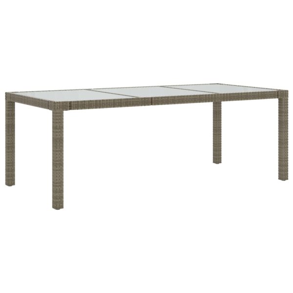 Mesa de jardim 190x90x75 cm vidro temperado e vime PE cinzento - Image 2