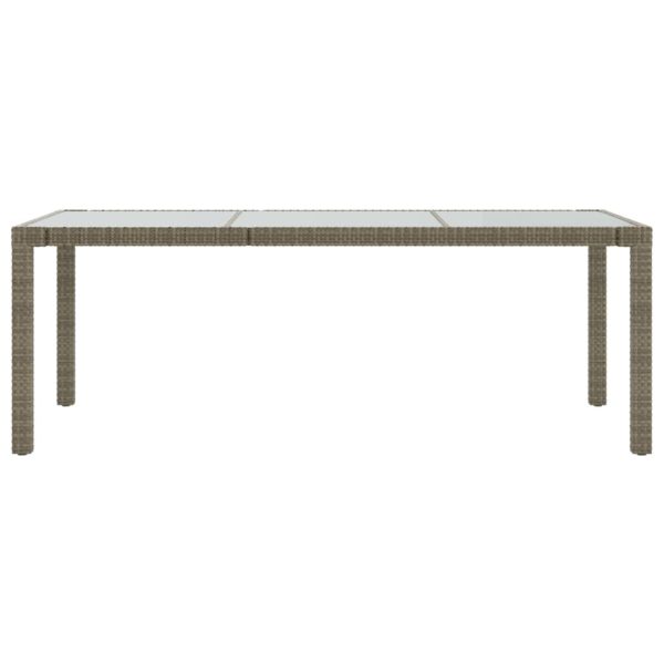 Mesa de jardim 190x90x75 cm vidro temperado e vime PE cinzento - Image 3