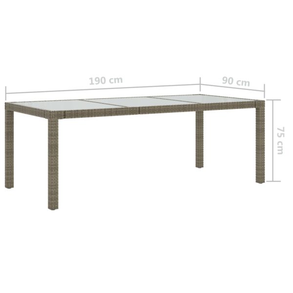 Mesa de jardim 190x90x75 cm vidro temperado e vime PE cinzento - Image 5