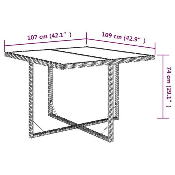 Mesa de jardim 109x107x74 cm vime PE e vidro bege - Image 7
