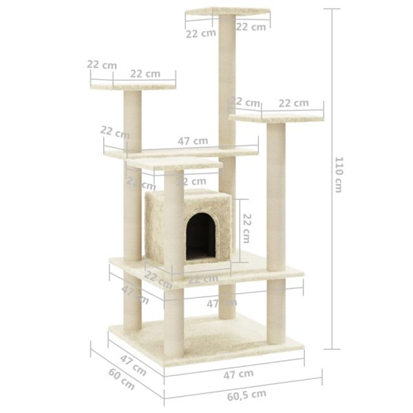 Árvore para gatos c/ postes arranhadores sisal 110 cm cor creme - Image 8