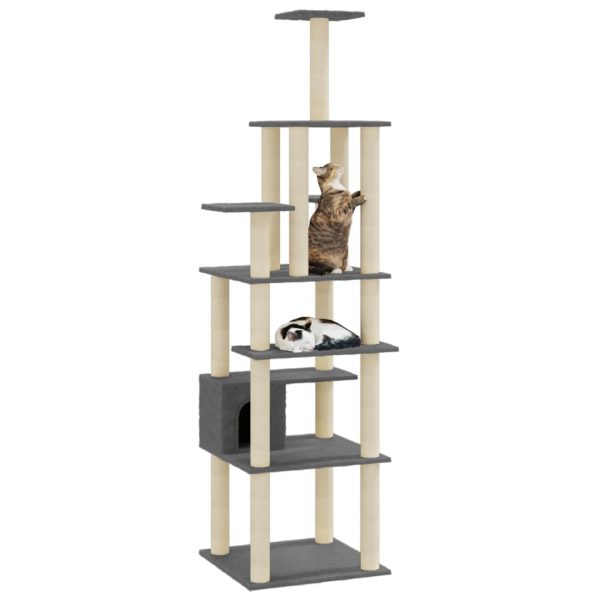 Árvore p/ gatos c/ postes arranhadores sisal 183cm cinza-escuro - Image 3