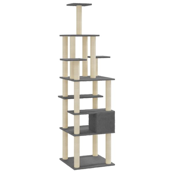 Árvore p/ gatos c/ postes arranhadores sisal 183cm cinza-escuro - Image 6