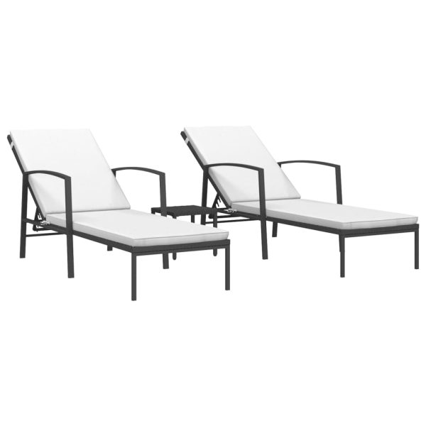 Espreguiçadeiras com mesa 2 pcs vime PE preto - Image 2