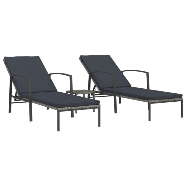 Espreguiçadeiras com mesa 2 pcs vime PE cinzento - Image 2