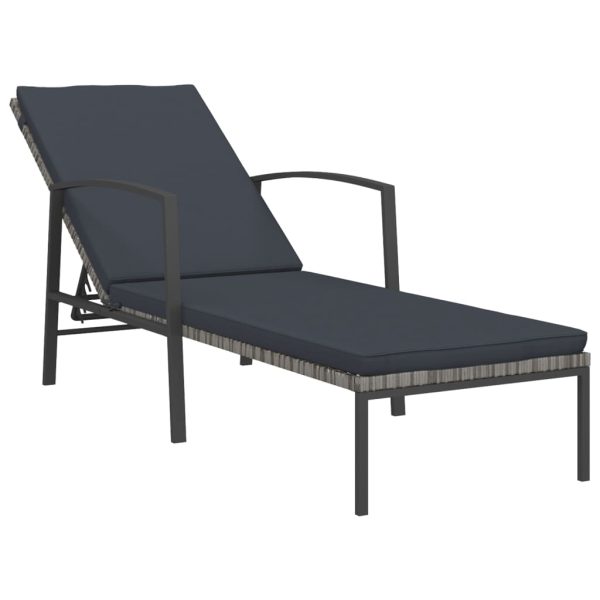 Espreguiçadeiras com mesa 2 pcs vime PE cinzento - Image 3